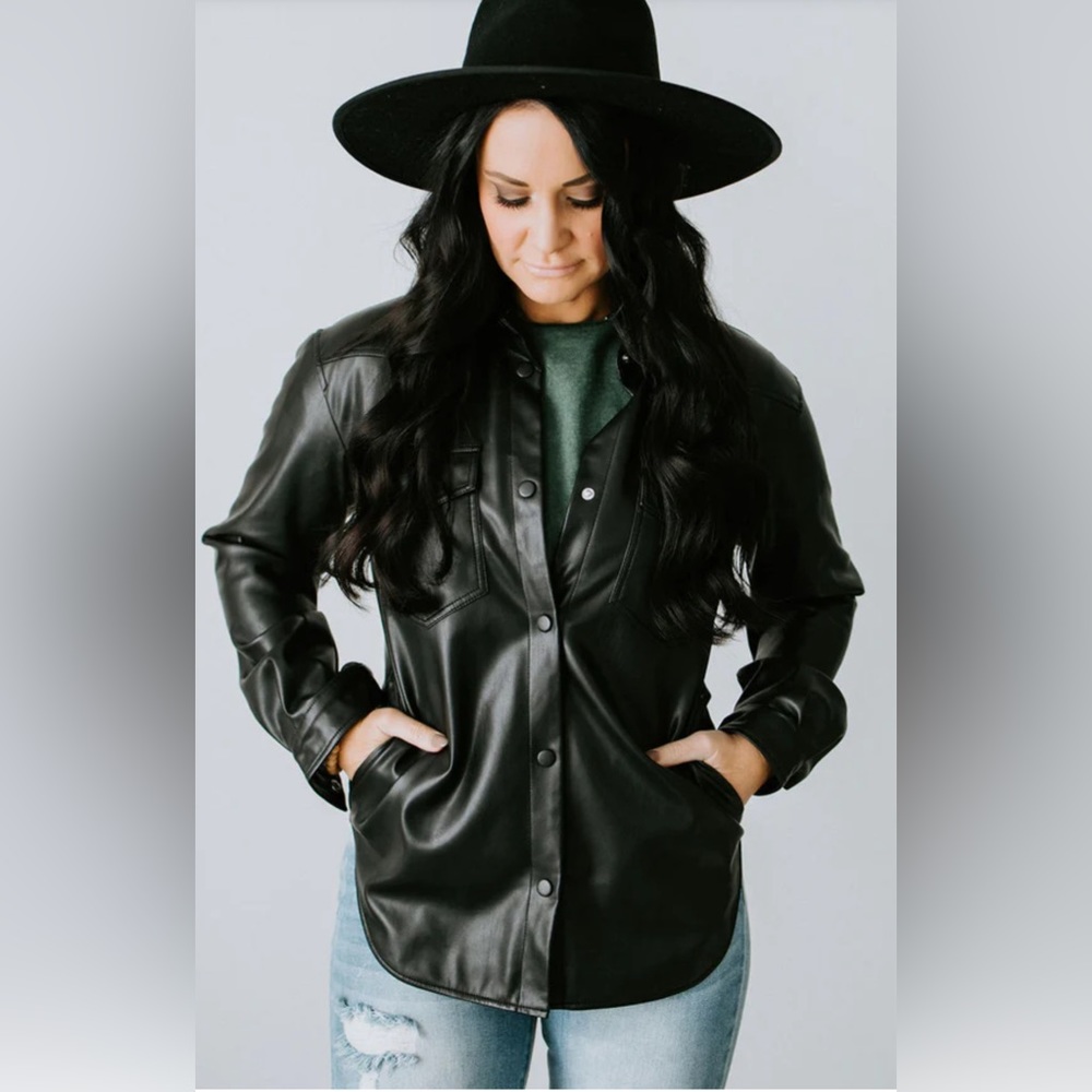 Creed faux leather shacket by Chelsea DeBoer size large